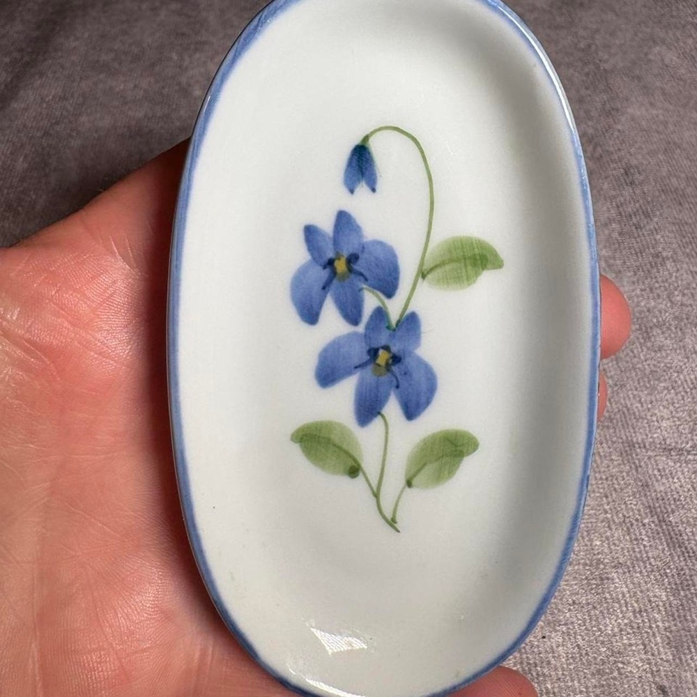 vintage oval porcelain violet floral trinket dish
